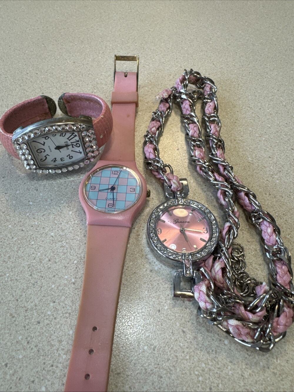 Lot Of 3 Costume Jewelry Pink Watches - Untested
